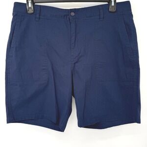 Kahala Shorts Men 36 Navy Blue Cotton Ripstop Stretch Palm Tree Casual